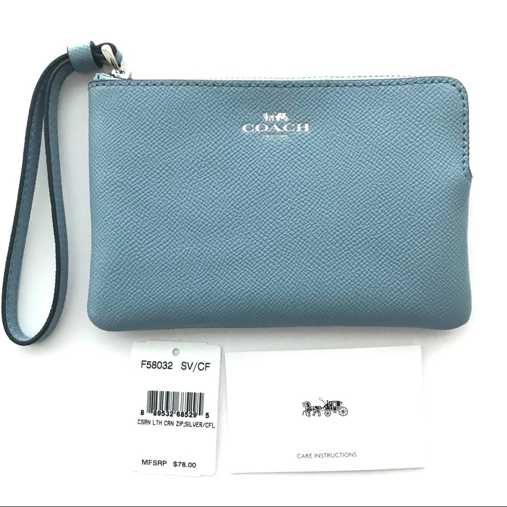 SOLD OUT COACH Cross Grain Leather ZIP Baby Blue - Picture 2 of 4
